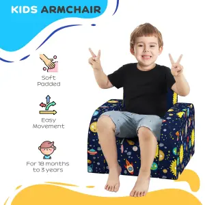 AIYAPLAY Kids Armchair, Foldable Toddler Chair for Bedroom - Dark Blue