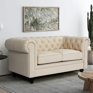 Hertford Chesterfield Faux Leather 2 Seater Sofa In Ivory