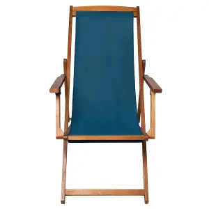 Charles Bentley Folding FSC Eucalyptus Wooden Deck Chair Beach Sun Lounger Teal