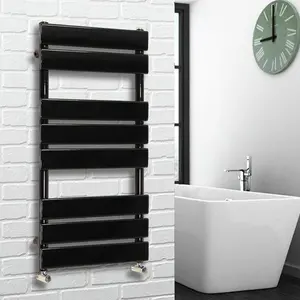 Flat Panel Heated Towel Rail Radiator Bathroom Warmer Black / 80cm H x 45cm W x 6.2cm D