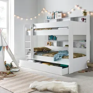 Olly White Storage Bunk Bed Without Drawer With Spring Mattresses