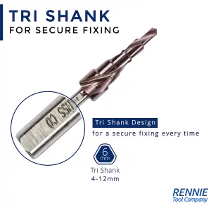 Rennie Tools 4-12mm HSS Cobalt Spiral Flute Step Cone Drill/Hole Cutter For Metal, Stainless Steel And Hard Metals. M35 8% Cobalt