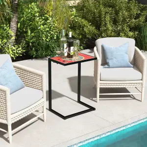 Costway Sofa Side Table C-Shaped Outdoor Coffee Snack Table Laptop Stand Metal Frame