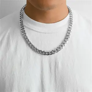 Men's 12mm Stainless Steel 18-24 Inch Cuban Curb Chain Necklace By Philip Jones Jewellery 22 Inch