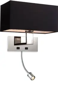 Luminosa Prince 1 Light 2 Light Switched Indoor Wall Light Polished Stainless Steel, Black, E27