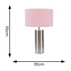 ValueLights Lexy Brushed Chrome Touch Table Lamp with Blush Pink Drum Shade