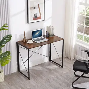 House of Home Folding Desk Computer Rustic Brown Wood Foldable Study Table Laptop Office Space