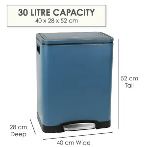 CALITEK Recycling Bin 30 litres with 2 Compartment 2 x 15 Waste Separation System Blue