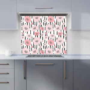 Pastel Pink Flowers Premium Glass Kitchen Splashback W600mm x H750mm