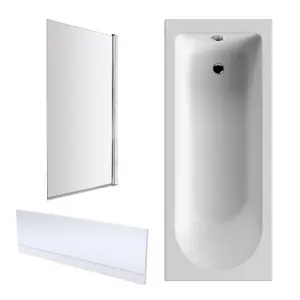 1700mm -Shower Bath Single End Round Tub Bundle - Front Panel & Square Bath Screen