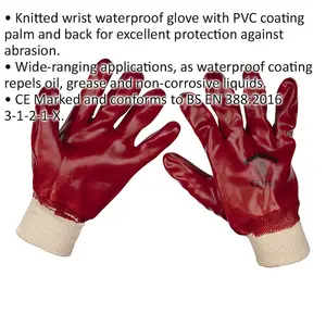 PAIR - LARGE General Purpose PVC Gloves - Knitted Wrists - Waterproof Protection