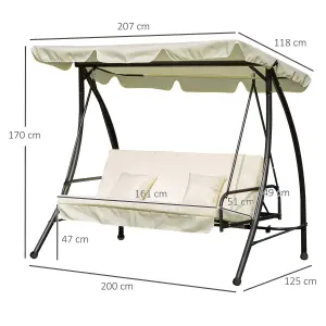 Outsunny 2-in-1 Garden Swing Chair for 3 Person withTilting Canopy, Cream White