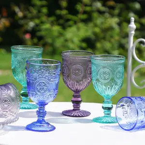 Set of 6 Vintage Luxury Embossed Embossed Drinking Wine Glass Wine Goblets 290ml