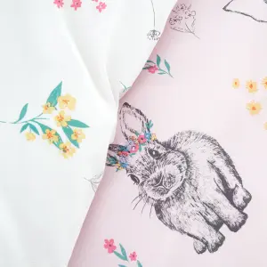 Catherine Lansfield Bunny Tails Ditsy Flowers Reversible Duvet Cover Set with Pillowcases Pink