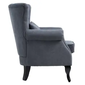 Grey Fabric Upholstered Armchair Lounge Chair Sofa Chair with Toss Pillow