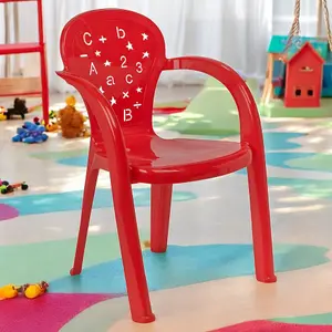 URBNLIVING 50cm Height 6 Pcs Red Coloured Stackable Plastic Chairs for Kids Party Play Set