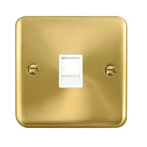 Curved Satin / Brushed Brass Rj11 Socket - White Trim - SE Home