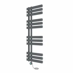 Rinse Bathrooms WiFi Thermostatic Electric Bathroom Heated Towel Rail Radiator with Timer D Shape Tube 1200x450mm Sand Grey