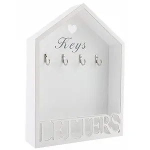 White Wooden Letter Rack & Key Holder