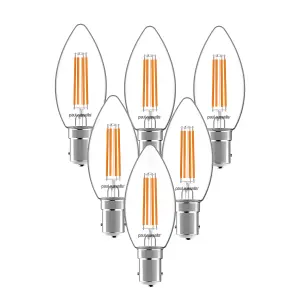 paul russells LED Filament Dimmable Candle Bulb, SBC B15, 4.5W 470 Lumens, 40w Equivalent, 2700K Warm White, Pack of 6