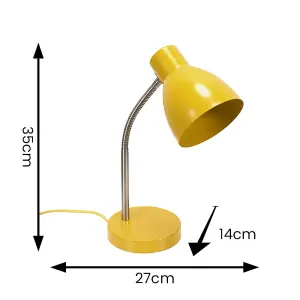 ValueLights Keela Mustard Adjustable Flexi Neck Desk Lamp Task Reading Light for Living Room office - LED Bulb Included