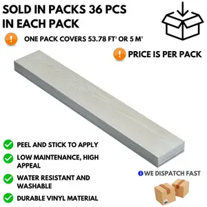 Self Adhesive Floor Planks - 36 Planks Per Pack Covering 53.8 ft² (5 m²) - Peel And Stick Vinyl Flooring Lactic-White Wood Effect