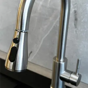 Liquida KPO11BS Single Lever Pull Out Mono Brushed Steel Kitchen Mixer Tap