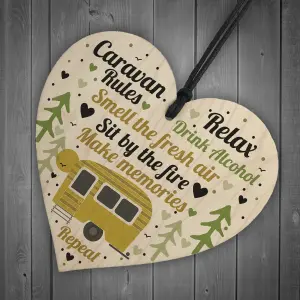 Red Ocean Caravan Rules Hanging Wooden Heart Plaque Caravan Accessories Garden Sign Home Decor Gifts