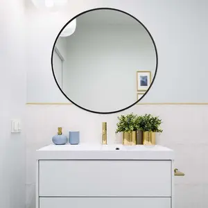 Baum Metal Flat Wall Mirror Black / 40 cm H x 40 cm W