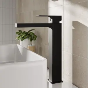 Square Tall Mono Basin Mixer Tap - Matt Black