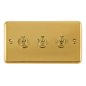 Curved Polished Brass 3 Gang 2 Way 10AX Toggle Light Switch - SE Home