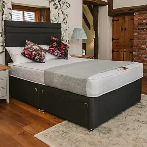 Rome Comfort Deluxe Sprung Divan Bed Set 5FT King 2 Drawers Side - Naples Slate