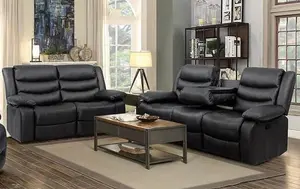 Roma Leather Recliner 3 & 2 Seater Sofa Set Black