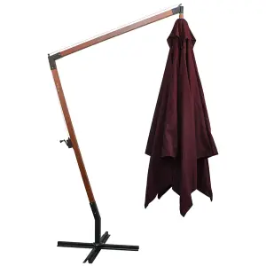 Berkfield Hanging Parasol with Pole Bordeaux Red 3x3 m Solid Fir Wood