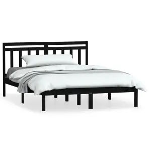 Berkfield Bed Frame Black Solid Wood Pine 140x190 cm