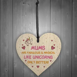 Mum Plaque Wooden Heart Funny Mum Gift For Birthday Christmas Unicorn Plaque Thank You