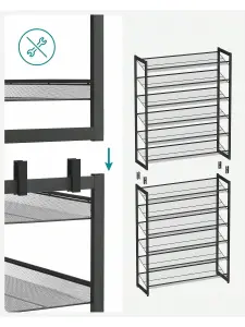 SONGMICS  Shoe Rack, 12-Tier Stackable Shoe Storage Shelf, Metal Shoe Organiser With Adjustable Flat Or Angled Shelve