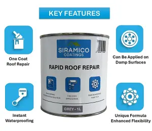 Rapid Roof Repair Paint - Grey - 1 Litre - Instant Waterproof Roof Sealant