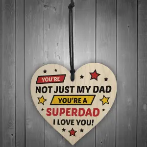 Novelty Dad Gift For Fathers Day Wood Heart Superhero Theme Birthday Gift For Dad