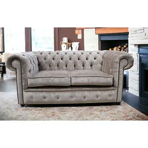 Chesterfield 2 Seater Sofa Settee Pastiche Mink Velvet In Classic Style