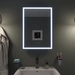 Croydex Burley Black Rectangular Wall-mounted Bathroom & WC Illuminated mirror (H)70cm (W)50cm