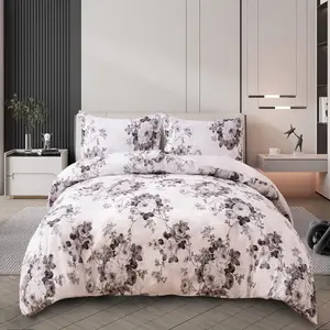 Polyester Duvet Cover Set with Pillowcases Grey / Kingsize - 2 Standard Pillowcases