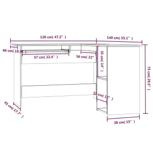 Berkfield Corner Desk Smoked Oak 120x140x75 cm Engineered Wood