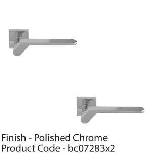 2 PACK - Premium Modern Slim Door Handle Set - Polished Chrome Angled Lever on Square Rose