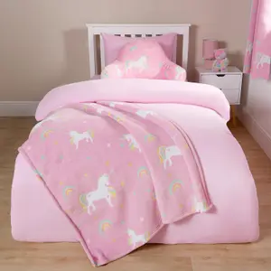 Unicorn Kids Throw Over Bed Blanket Warm Star Supersoft Plush Sherpa Sofa Chair