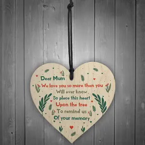 Dear Mum Memorial Gift To Hang On The Christmas Tree Wooden Heart Mum Memorial Plaque