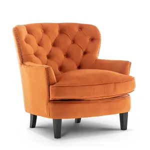 Velvet Orange Buttoned Ava Accent Chair