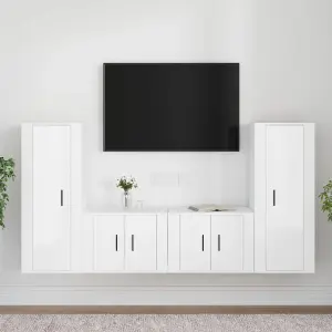 Berkfield 4 Piece TV Cabinet Set High Gloss White Engineered Wood