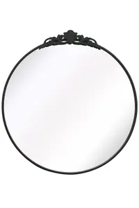 MirrorOutlet Crown - Black Metal Framed Round Circular Decorative Wall Mirror 39" X 39" (100x100CM)