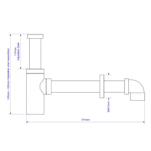 McAlpine Bottle Trap Chrome-plated Standard Tubular P Basin With adjustable height (Dia)65mm